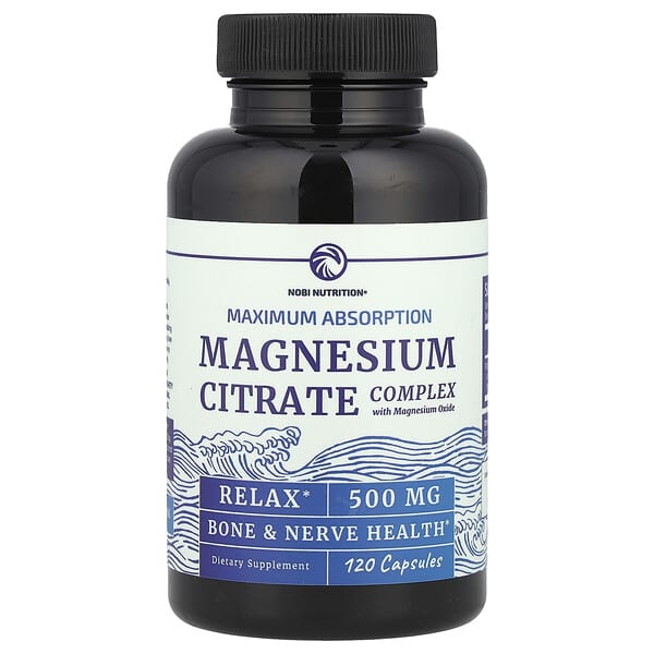 Nobi Nutrition, Magnesium Citrate Complex with Magnesium Oxide, Maximum Absorption, 500 mg, 120 Capsules
