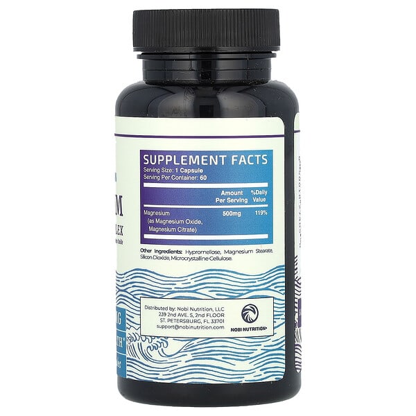 Alternative view of Nobi Nutrition, Magnesium Citrate Complex with Magnesium Oxide, Maximum Absorption, 500 mg, 60 Capsules