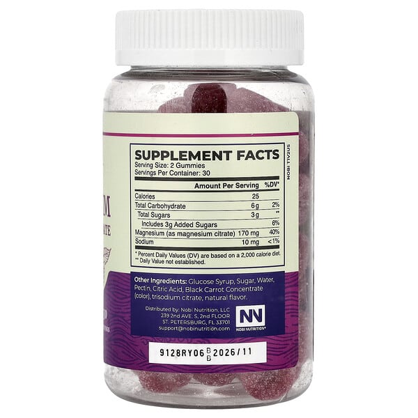 Alternative view of Nobi Nutrition, Magnesium Citrate Gummies, High Absorption, Raspberry, 60 Gummies (85 mg per Gummy)
