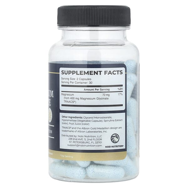 Alternative view of Nobi Nutrition, Magnesium Glycinate, Maximum Absorption, 60 Capsules, (200 mg per Capsule)