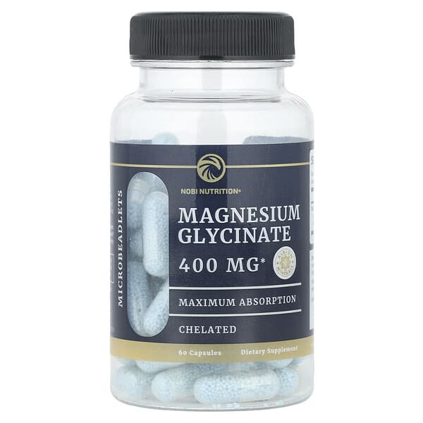 Nobi Nutrition, Magnesium Glycinate, Maximum Absorption, 60 Capsules, (200 mg per Capsule)