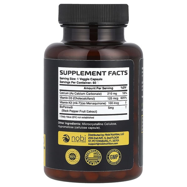 Alternative view of Nobi Nutrition, Vitamin K2 + D3, 60 Capsules