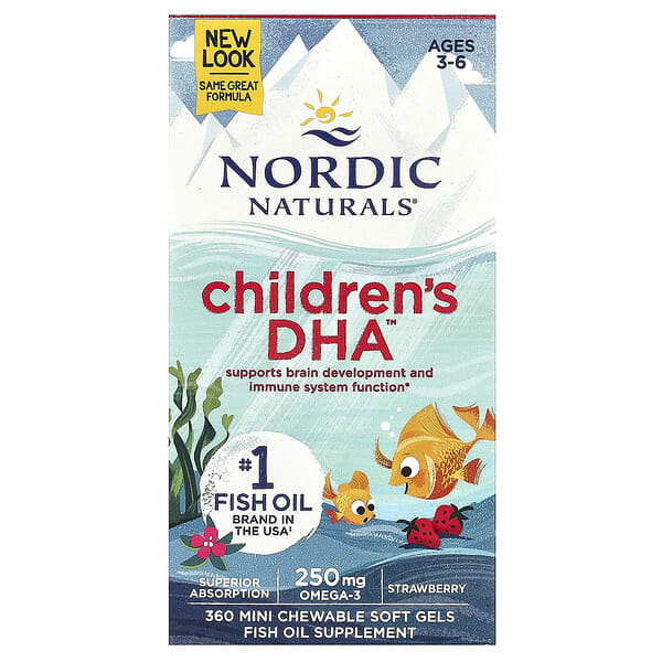 Nordic Naturals, Children's DHA, Ages 3-6, Strawberry, 360 Mini Chewable Soft Gels