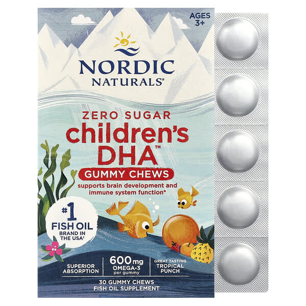 Nordic Naturals, Children's DHA™ Gummy Chews, Ages 3+, Tropical Punch, 30 Gummies (355 mg per gummy)