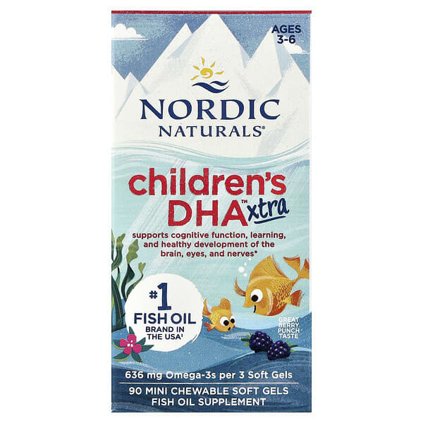 Nordic Naturals, Children's DHA™ Xtra, Ages 3-6, Berry Punch, 90 Mini Chewable Soft Gels