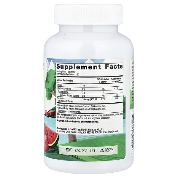 Alternative view of Nordic Naturals, Kids Vitamin D3 Gummies, Ages 3+, Wild Watermelon Splash, 10 mcg (400 IU), 120 Gummies
