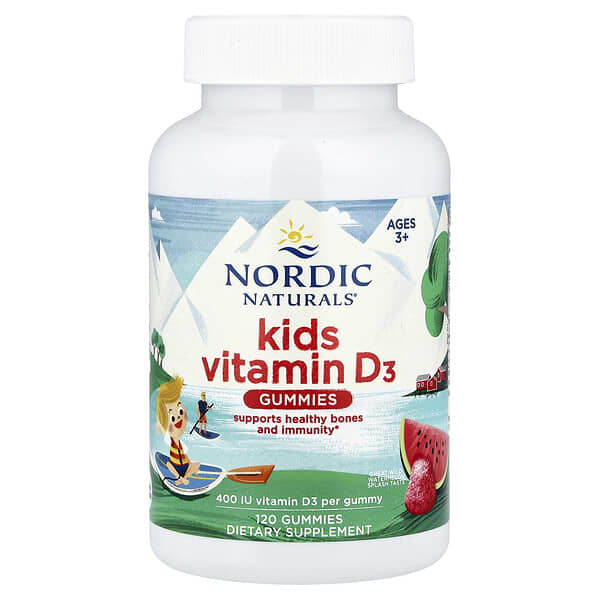 Nordic Naturals, Kids Vitamin D3 Gummies, Ages 3+, Wild Watermelon Splash, 10 mcg (400 IU), 120 Gummies