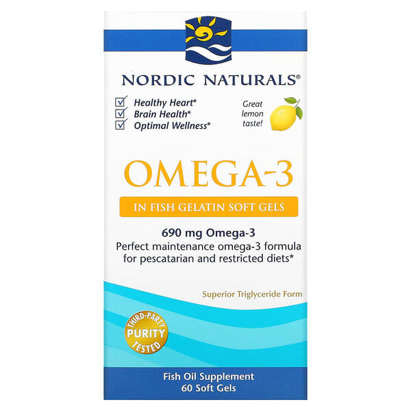 Nordic Naturals, Omega-3, Lemon, 60 Fish Gelatin Soft Gels (345 mg per Soft Gel)