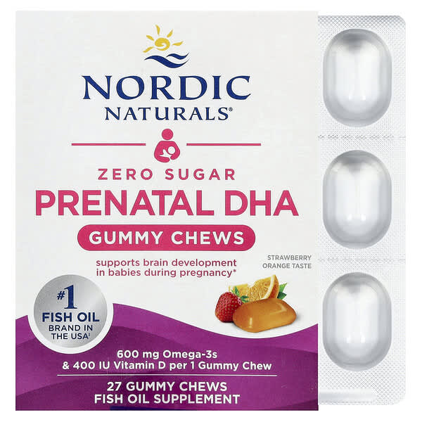 Nordic Naturals, Prenatal DHA Gummies, Strawberry Orange, 27 Gummy Chews
