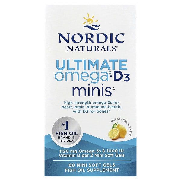 Nordic Naturals, Ultimate Omega®-D3 Minis, Great Lemon, 60 Mini Soft Gels