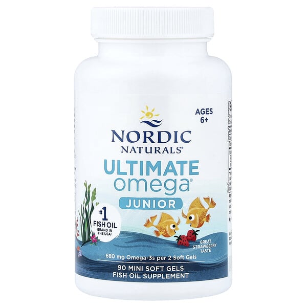Nordic Naturals, Ultimate Omega® Junior, Ages 6+, Strawberry, 90 Mini Soft Gels (340 mg per Soft Gel)