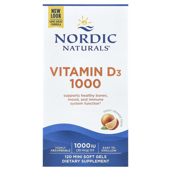 Nordic Naturals, Vitamin D3 1000, Orange, 25 mcg (1,000 IU), 120 Mini Soft Gels