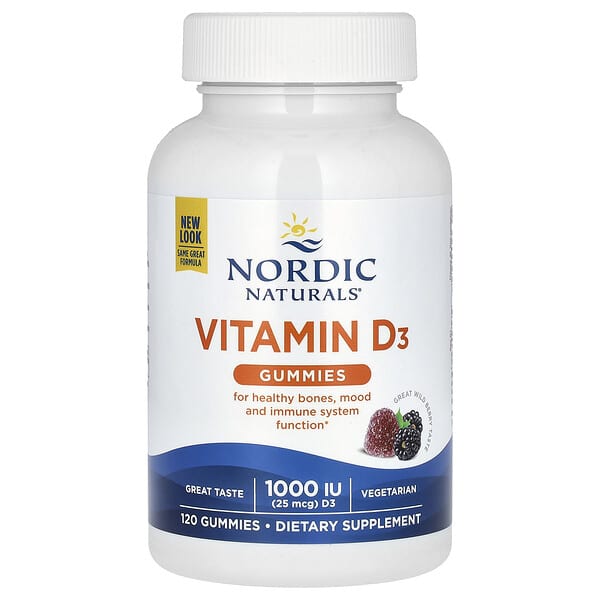 Nordic Naturals, Vitamin D3 Gummies, Great Wild Berry, 25 mcg (1,000 IU), 120 Gummies