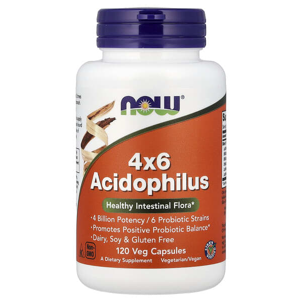 NOW Foods, 4x6 Acidophilus, 120 Veg Capsules
