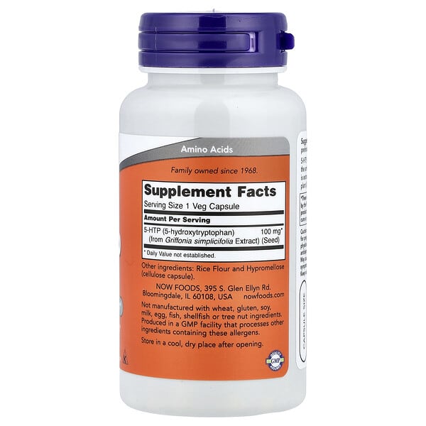 Alternative view of NOW Foods, 5-HTP, 100 mg, 60 Veg Capsules