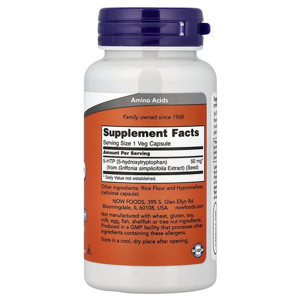 Alternative view of NOW Foods, 5-HTP, 50 mg, 90 Veg Capsules