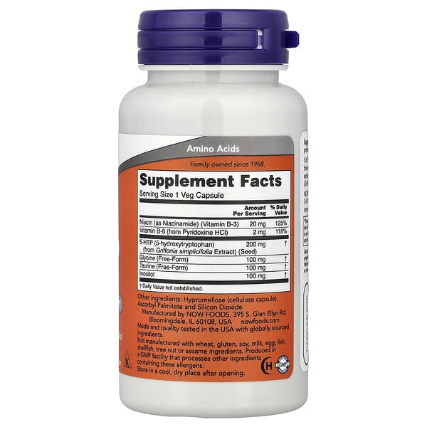 Alternative view of NOW Foods, 5-HTP With Glycine, Taurine & Inositol, 60 Veg Capsules