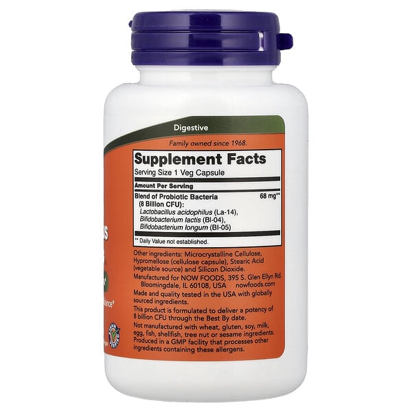 Alternative view of NOW Foods, 8 Billion Acidophilus & Bifidus, 120 Veg Capsules (68 mg per Capsule)