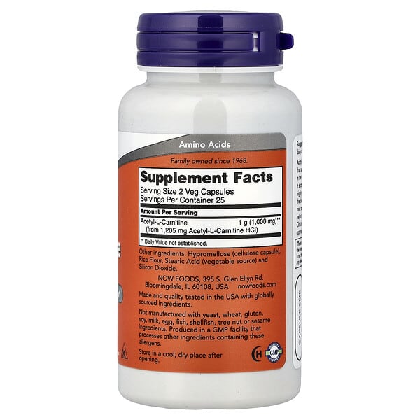 Alternative view of NOW Foods, Acetyl-L- Carnitine, 50 Veg Capsules (500 mg per Capsule)