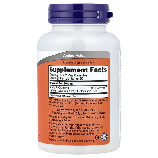 Alternative view of NOW Foods, Acetyl-L-Carnitine, 500 mg, 100 Veg Capsules
