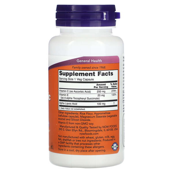 Alternative view of NOW Foods, Alpha Lipoic Acid, 100 mg, 60 Veg Capsules