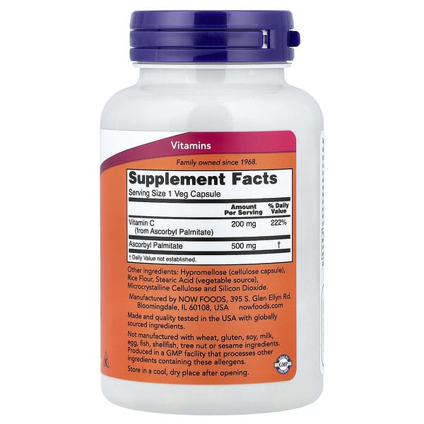 Alternative view of NOW Foods, Ascorbyl Palmitate, 500 mg, 100 Veg Capsules