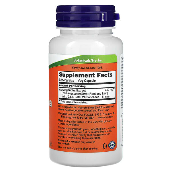 Alternative view of NOW Foods, Ashwagandha, Standardized Extract, 450 mg, 90 Veg Capsules