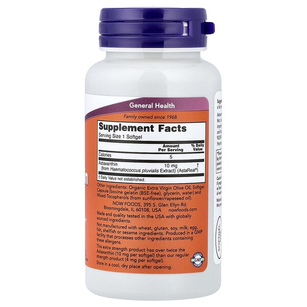 Alternative view of NOW Foods, Astaxanthin, 10 mg, 60 Softgels