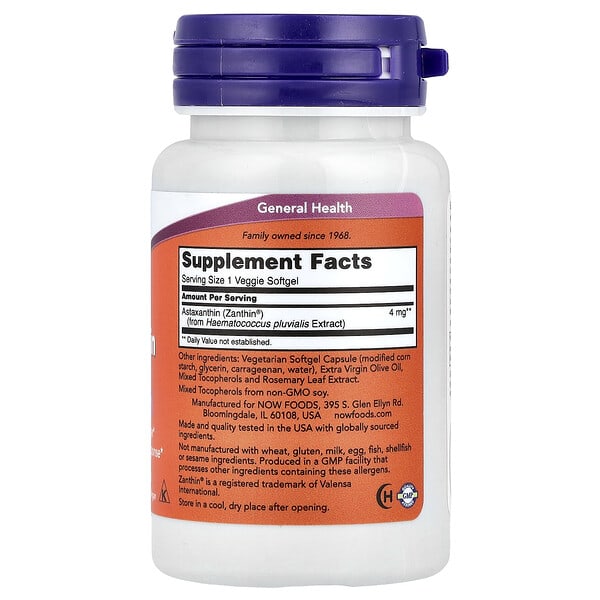 Alternative view of NOW Foods, Astaxanthin, 4 mg, 60 Veggie Softgels