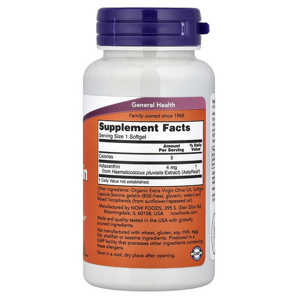 Alternative view of NOW Foods, Astaxanthin, 4 mg, 90 Softgels