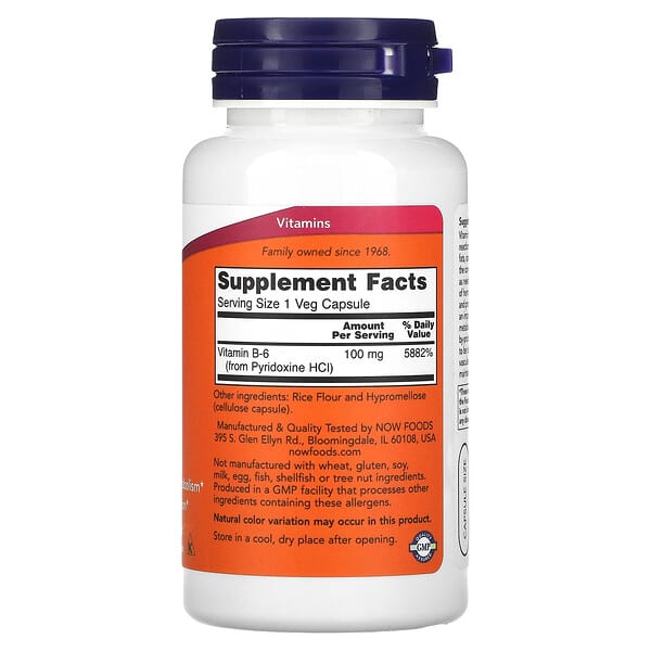Alternative view of NOW Foods, B-6, 100 mg, 100 Veg Capsules