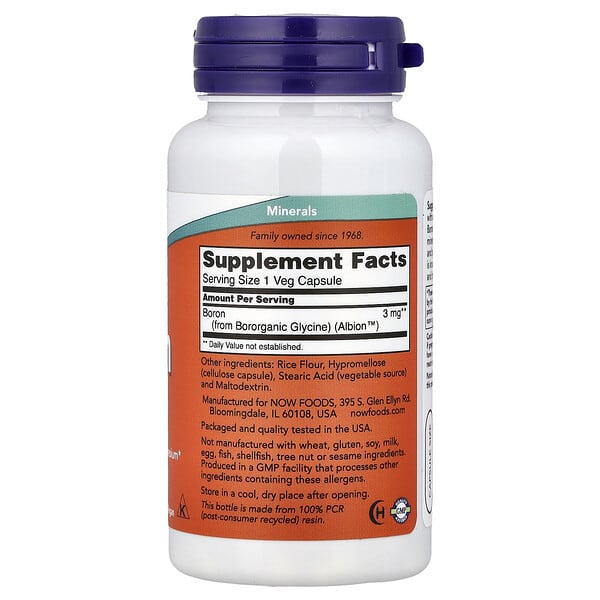 Alternative view of NOW Foods, Boron, 3 mg, 100 Veg Capsules