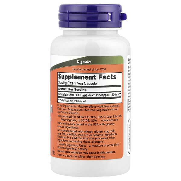 Alternative view of NOW Foods, Bromelain, 500 mg, 60 Veg Capsules