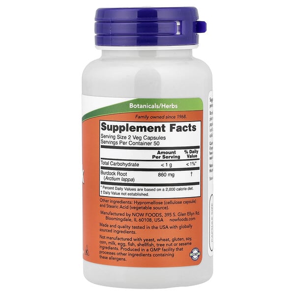 Alternative view of NOW Foods, Burdock Root, 430 mg, 100 Veg Capsules