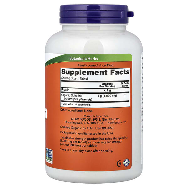 Alternative view of NOW Foods, Certified Organic Spirulina, 1,000 mg, 240 Tablets