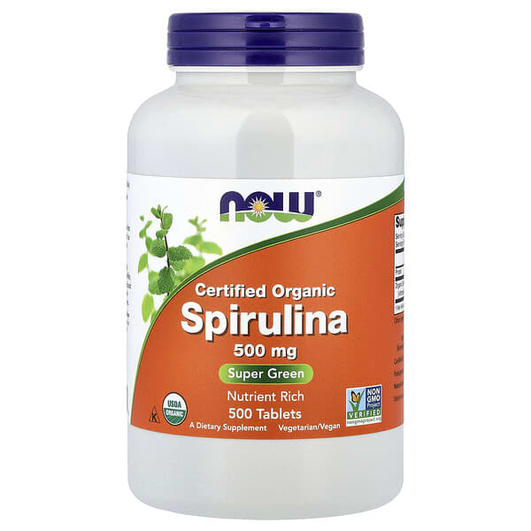 NOW Foods, Certified Organic Spirulina, 500 mg, 500 Tablets