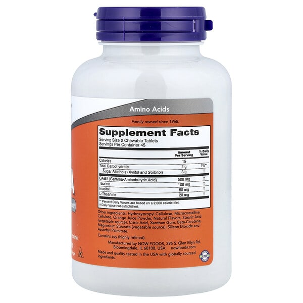 Alternative view of NOW Foods, Chewable GABA, Orange, 90 Chewable Tablets