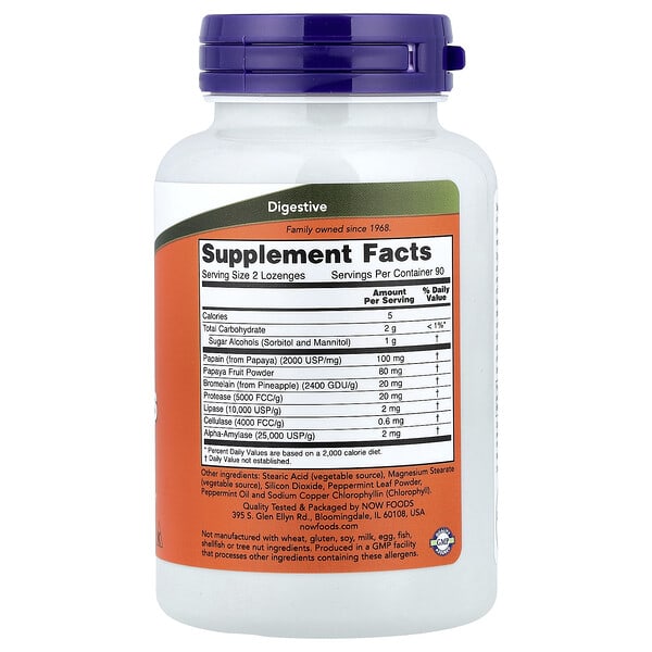 Alternative view of NOW Foods, Chewable Papaya Enzymes, 180 Lozenges