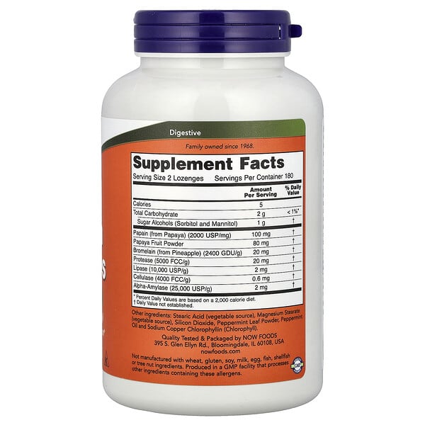 Alternative view of NOW Foods, Chewable Papaya Enzymes, 360 Lozenges