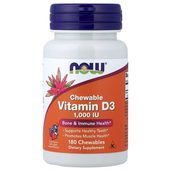 NOW Foods, Chewable Vitamin D-3, Fruit, 25 mcg (1,000 IU), 180 Chewables