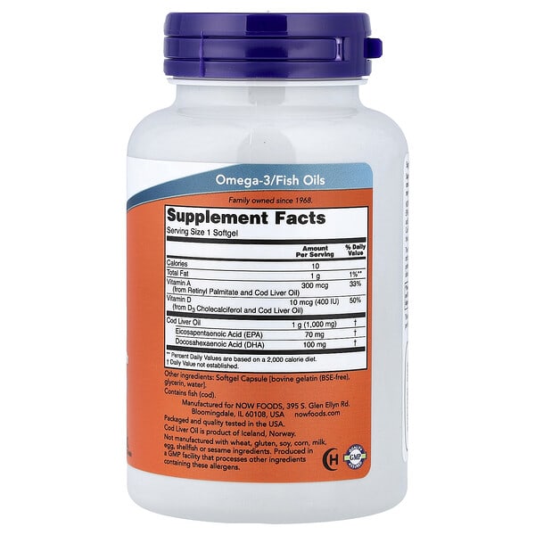 Alternative view of NOW Foods, Cod Liver Oil, 90 Softgels (1,000 mg per Softgel)