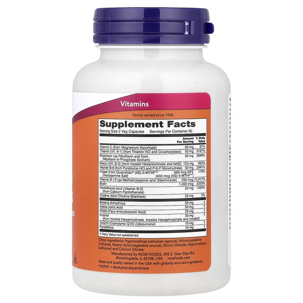 Alternative view of NOW Foods, Coenzyme B-Complex With Alpha Lipoic Acid and CoQ10, 120 Veg Capsules