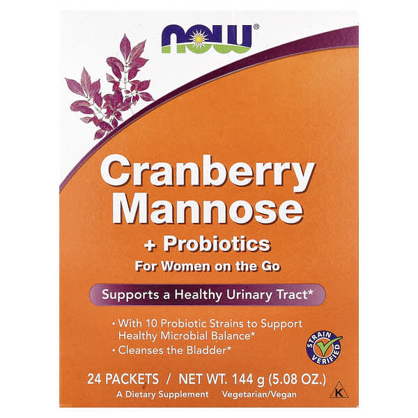 NOW Foods, Cranberry Mannose + Probiotics, For Women On The Go, 24 Packets, 0.21 oz (6 g) Each