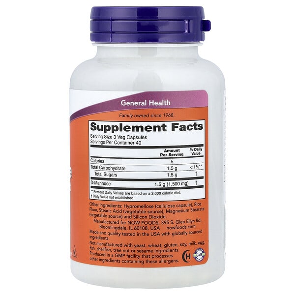 Alternative view of NOW Foods, D-Mannose, 500 mg, 120 Veg Capsules