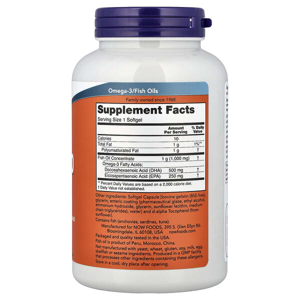 Alternative view of NOW Foods, DHA-500 Fish Oil, 180 Softgels