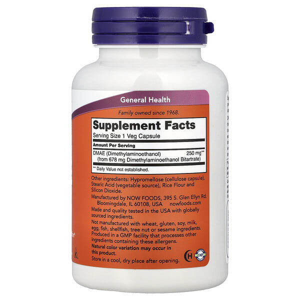 Alternative view of NOW Foods, DMAE, 250 mg, 100 Veg Capsules
