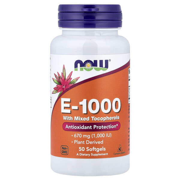 NOW Foods, E-1000 with Mixed Tocopherols, 670 mg (1,000 IU), 50 Softgels