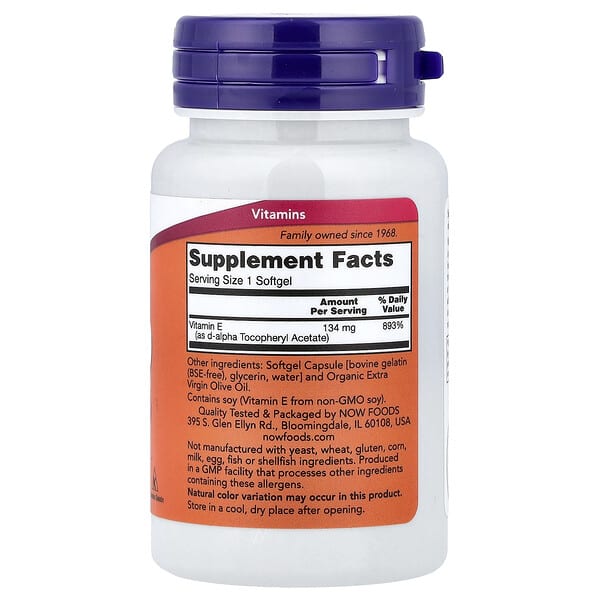 Alternative view of NOW Foods, E-200, 134 mg (200 IU), 100 Softgels