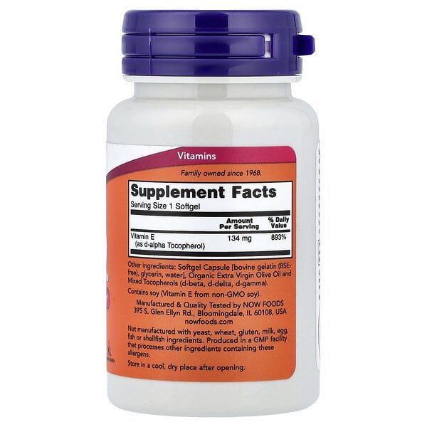 Alternative view of NOW Foods, E-200 with Mixed Tocopherols, 134 mg (200 IU), 100 Softgels