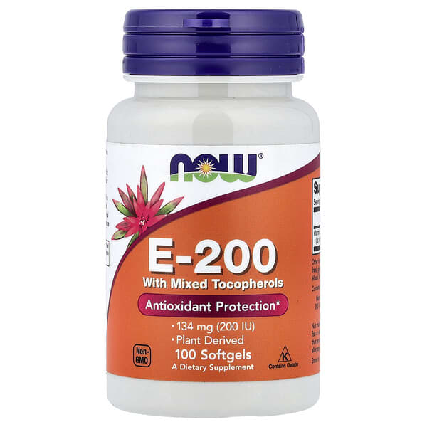 NOW Foods, E-200 with Mixed Tocopherols, 134 mg (200 IU), 100 Softgels